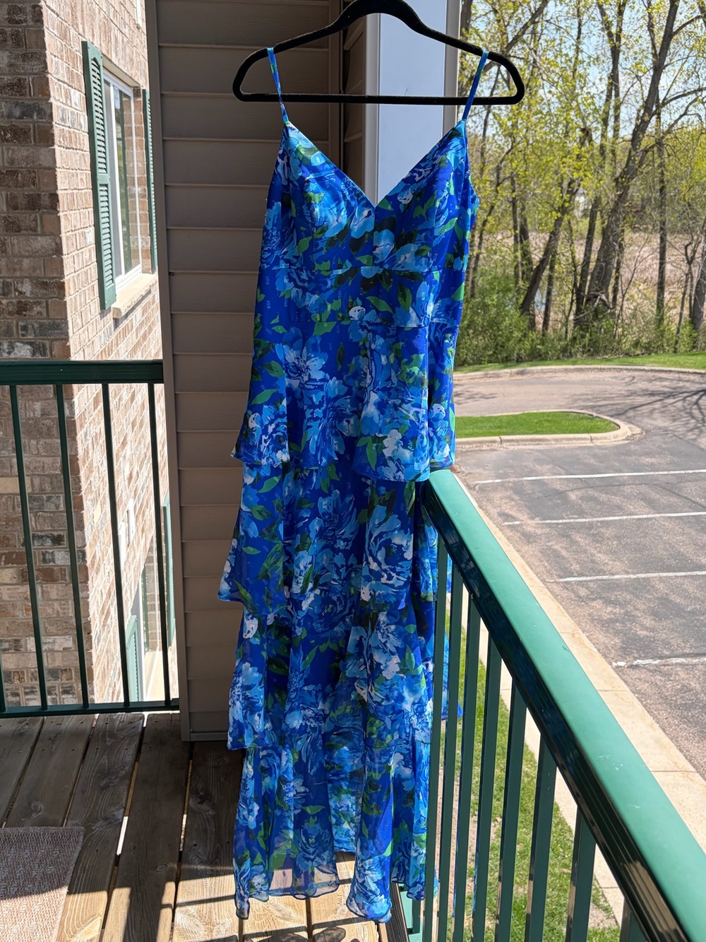 🆕🫐🌿Eliza J Blue Floral Tiered Maxi Dress Size 12 Chiffon Evening Wedding Guest - Picture 3 of 17